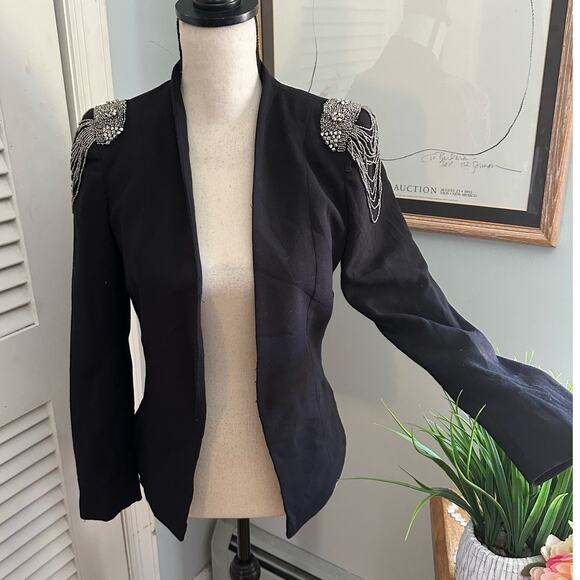 H&M Jackets & Blazers - H&M Womens Jacket Chain Embeliished Shoulder Open Front Evening Party Goth | 4